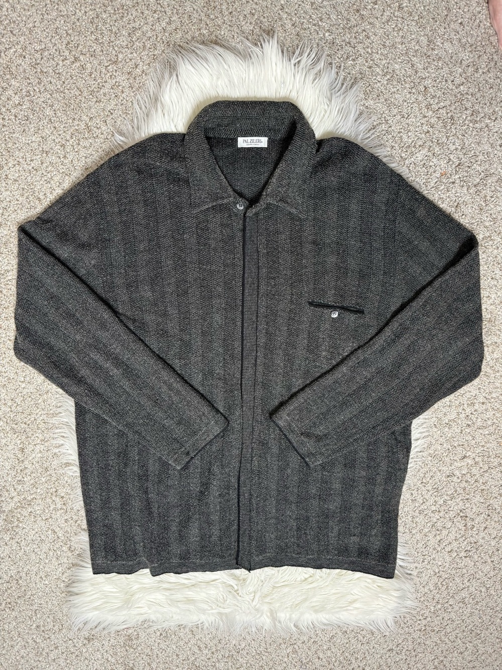 Pal Zileri Wool Dark Gray Zip-Front Knit Cardigan Italy 56 (US 46)